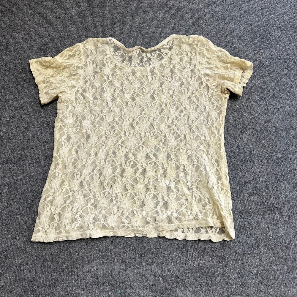 Cinema Etoile Top Womens Size L Cream Floral Sheer Lace Short Sleeve Blouse